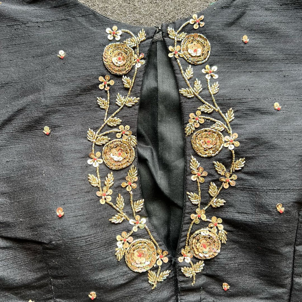 Black Golden Elegance: Handcrafted Elzara Silk Blouse ClothsVilla