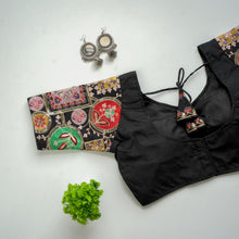 Load image into Gallery viewer, Black Golden Embroidered Blouse with Sequins on Seoul Silk Sleeves ClothsVilla