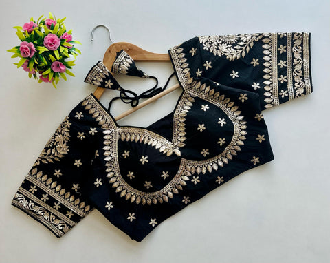 Black Golden Embroidered Blubbery Silk Blouse with Sequins ClothsVilla Main image