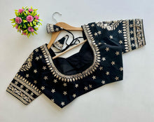 Load image into Gallery viewer, Black Golden Embroidered Blubbery Silk Blouse with Sequins ClothsVilla