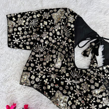 Load image into Gallery viewer, Black Golden Embroidered Velvet Blouse with Sequins ClothsVilla