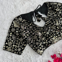 Load image into Gallery viewer, Black Golden Embroidered Velvet Blouse with Sequins ClothsVilla