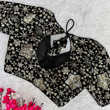 Load image into Gallery viewer, Black Golden Embroidered Velvet Blouse with Sequins ClothsVilla