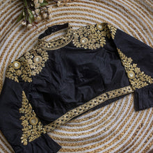 Load image into Gallery viewer, Black Golden Sequence Embroidered Blouse in glossy silk ClothsVilla