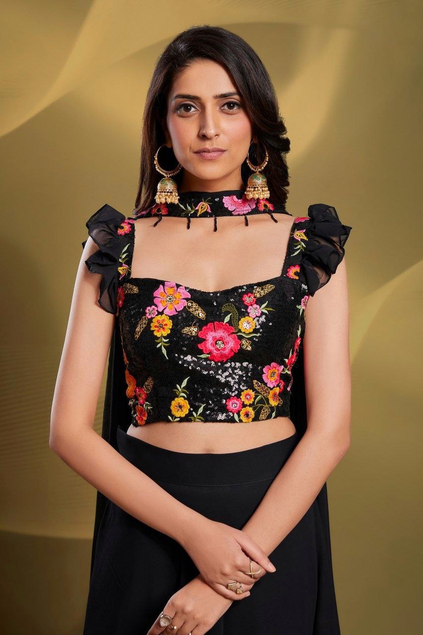 Black Gorgeous Georgette Embroidered Lehenga Set – Ready to Wear ClothsVilla