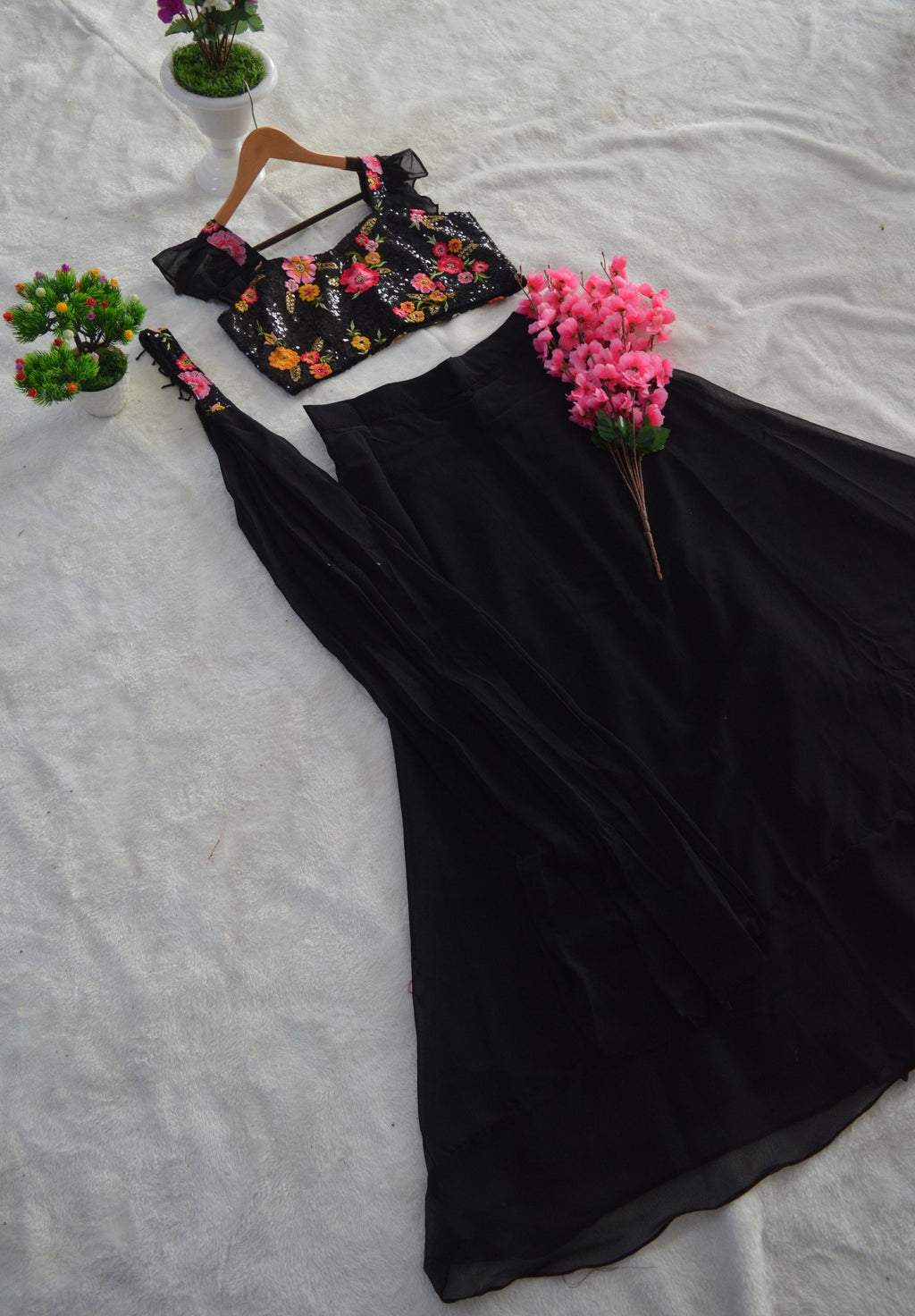 Black Gorgeous Georgette Embroidered Lehenga Set – Ready to Wear ClothsVilla