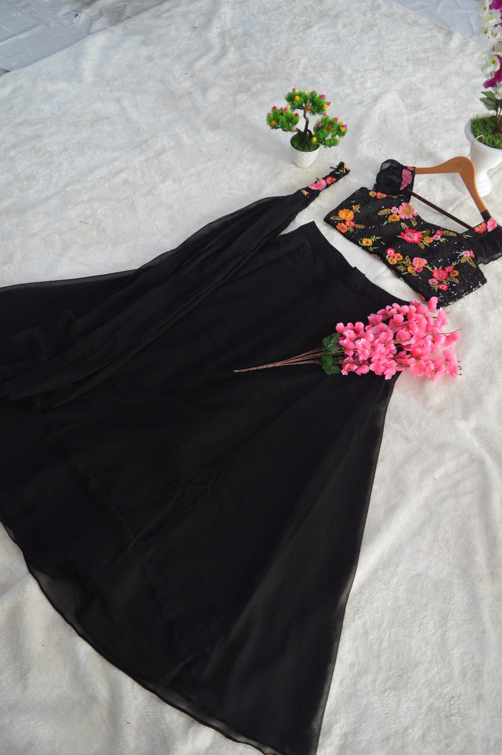 Black Gorgeous Georgette Embroidered Lehenga Set – Ready to Wear ClothsVilla