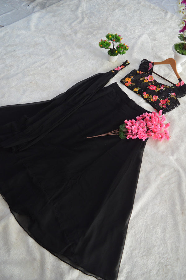 Black Gorgeous Georgette Embroidered Lehenga Set – Ready to Wear ClothsVilla
