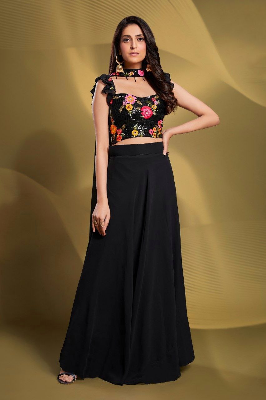 Black Gorgeous Georgette Embroidered Lehenga Set – Ready to Wear ClothsVilla Main image