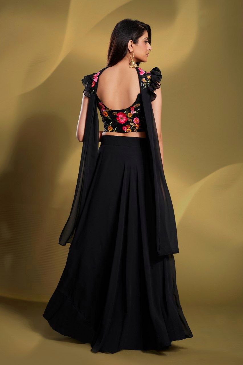 Black Gorgeous Georgette Embroidered Lehenga Set – Ready to Wear ClothsVilla