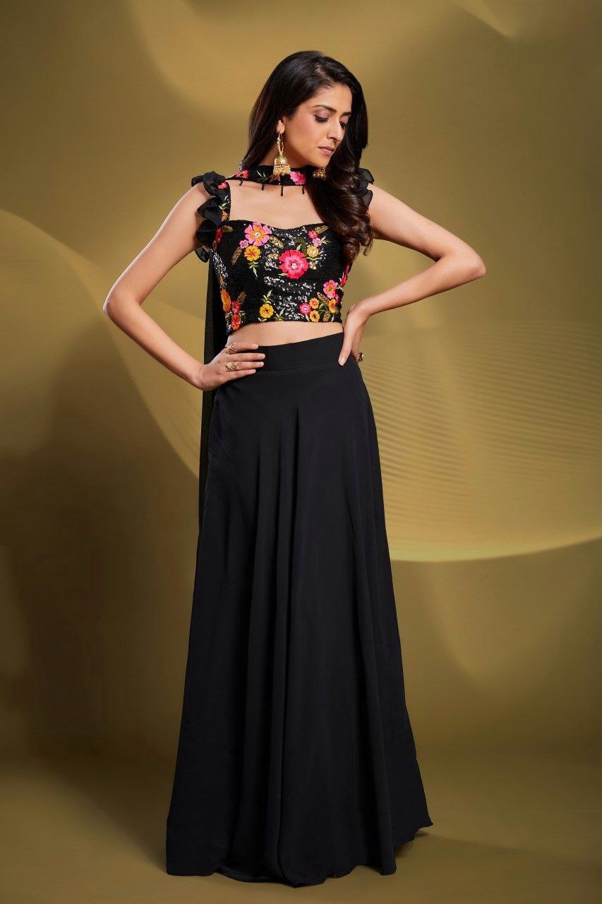 Black Gorgeous Georgette Embroidered Lehenga Set – Ready to Wear Secondary image