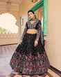 Load image into Gallery viewer, Black Graceful Faux Georgette Lehenga Choli Set with Sequin &amp; Thread Embroidery ClothsVilla