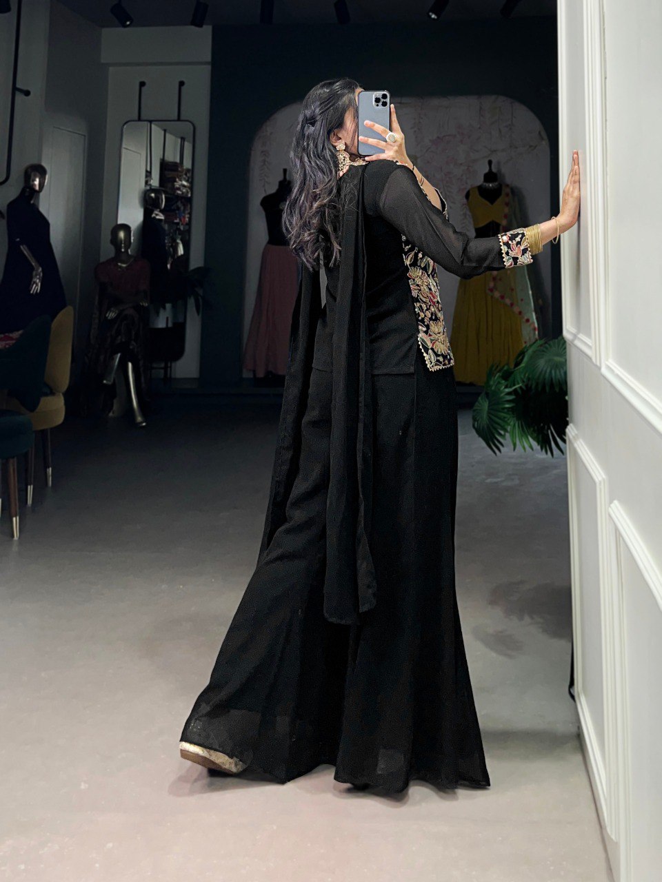 Black Graceful Georgette Embroidered Suit Set with Dupatta ClothsVilla
