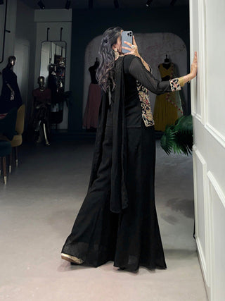 Black Graceful Georgette Embroidered Suit Set with Dupatta ClothsVilla