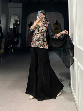 Black Graceful Georgette Embroidered Suit Set with Dupatta ClothsVilla
