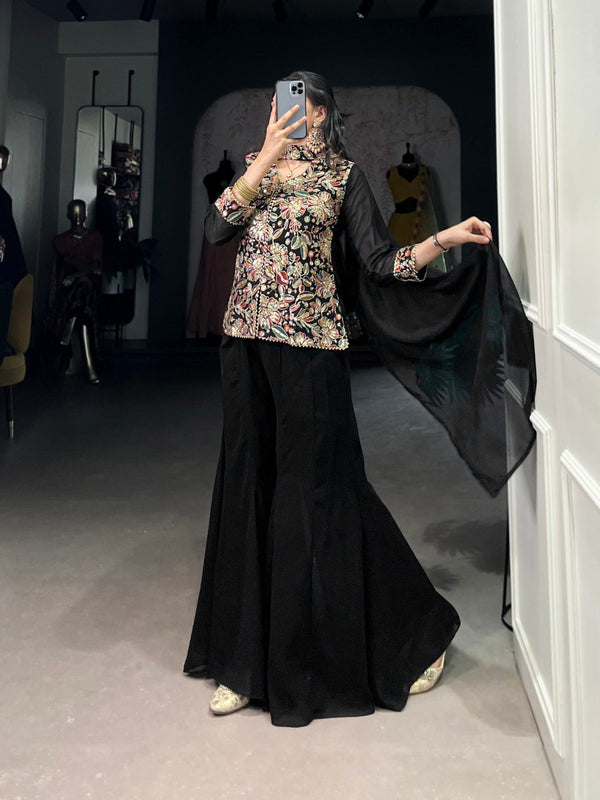 Black Graceful Georgette Embroidered Suit Set with Dupatta ClothsVilla