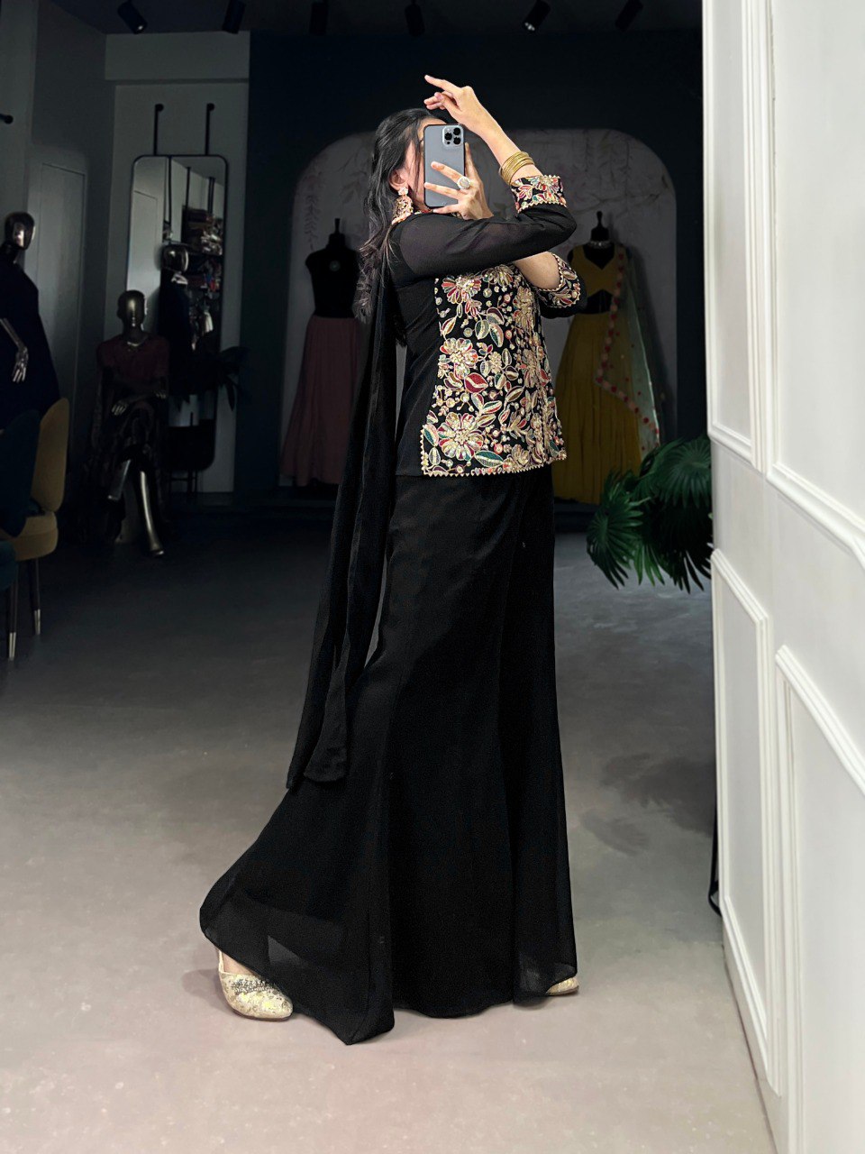 Black Graceful Georgette Embroidered Suit Set with Dupatta ClothsVilla