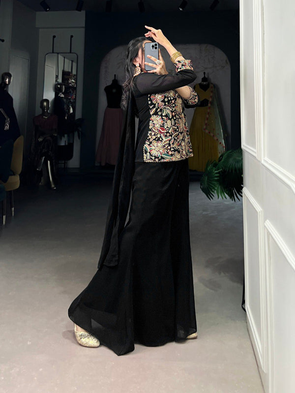 Black Graceful Georgette Embroidered Suit Set with Dupatta ClothsVilla
