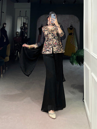 Black Graceful Georgette Embroidered Suit Set with Dupatta ClothsVilla