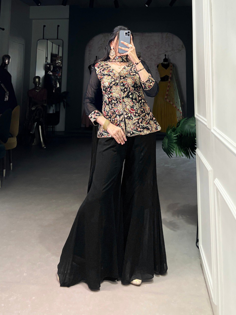 Black Graceful Georgette Embroidered Suit Set with Dupatta ClothsVilla