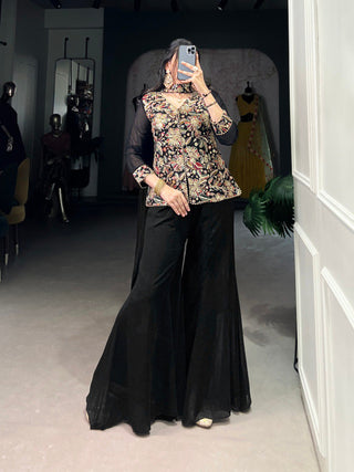 Black Graceful Georgette Embroidered Suit Set with Dupatta ClothsVilla
