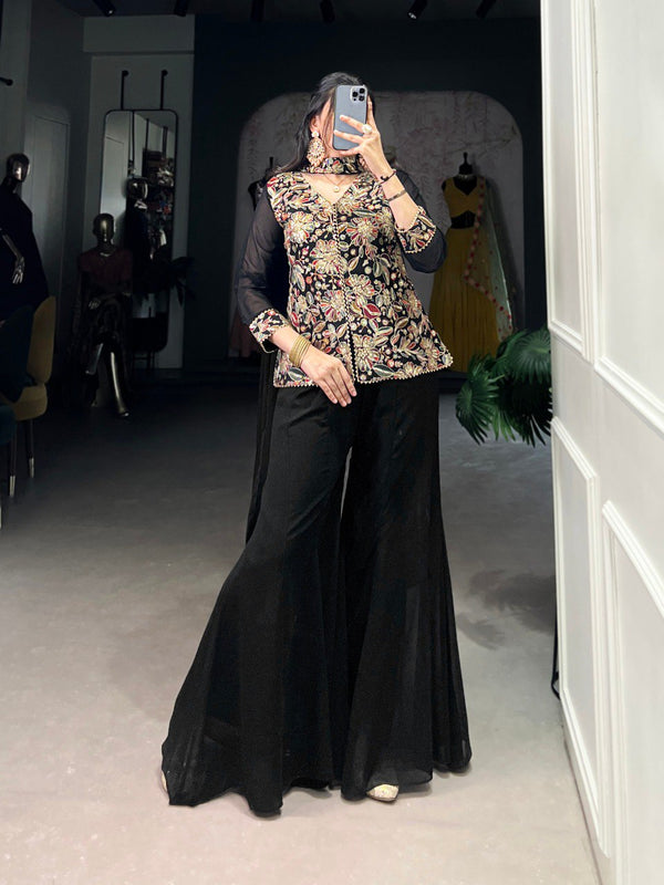 Black Graceful Georgette Embroidered Suit Set with Dupatta ClothsVilla