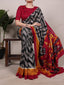 Black Graceful Printed Tasar Silk Saree with Matching Unstitched Blouse Piece ClothsVilla