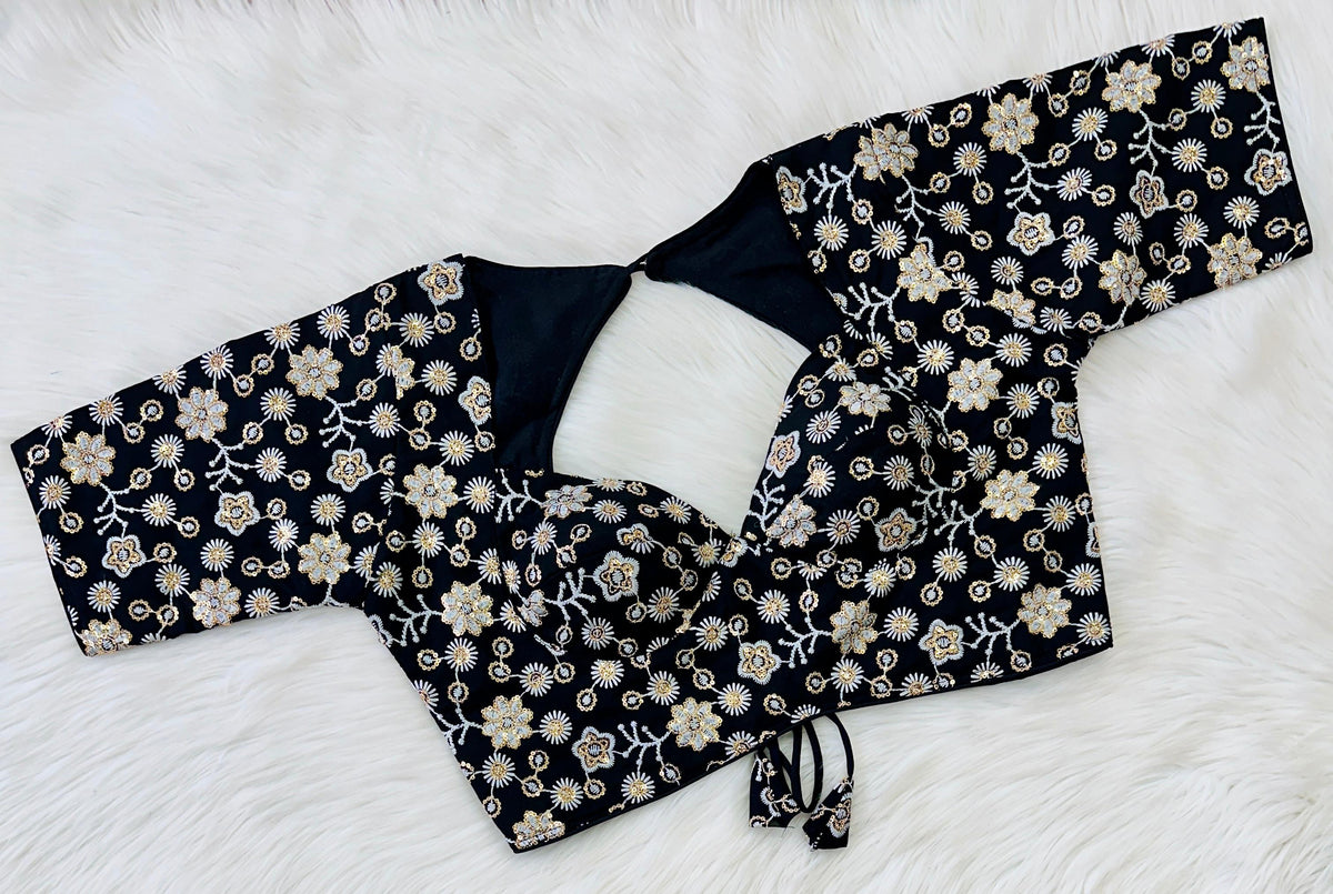 Black Hand-Embroidered Maharaja Georgette Blouse with Sequins ClothsVilla Main image