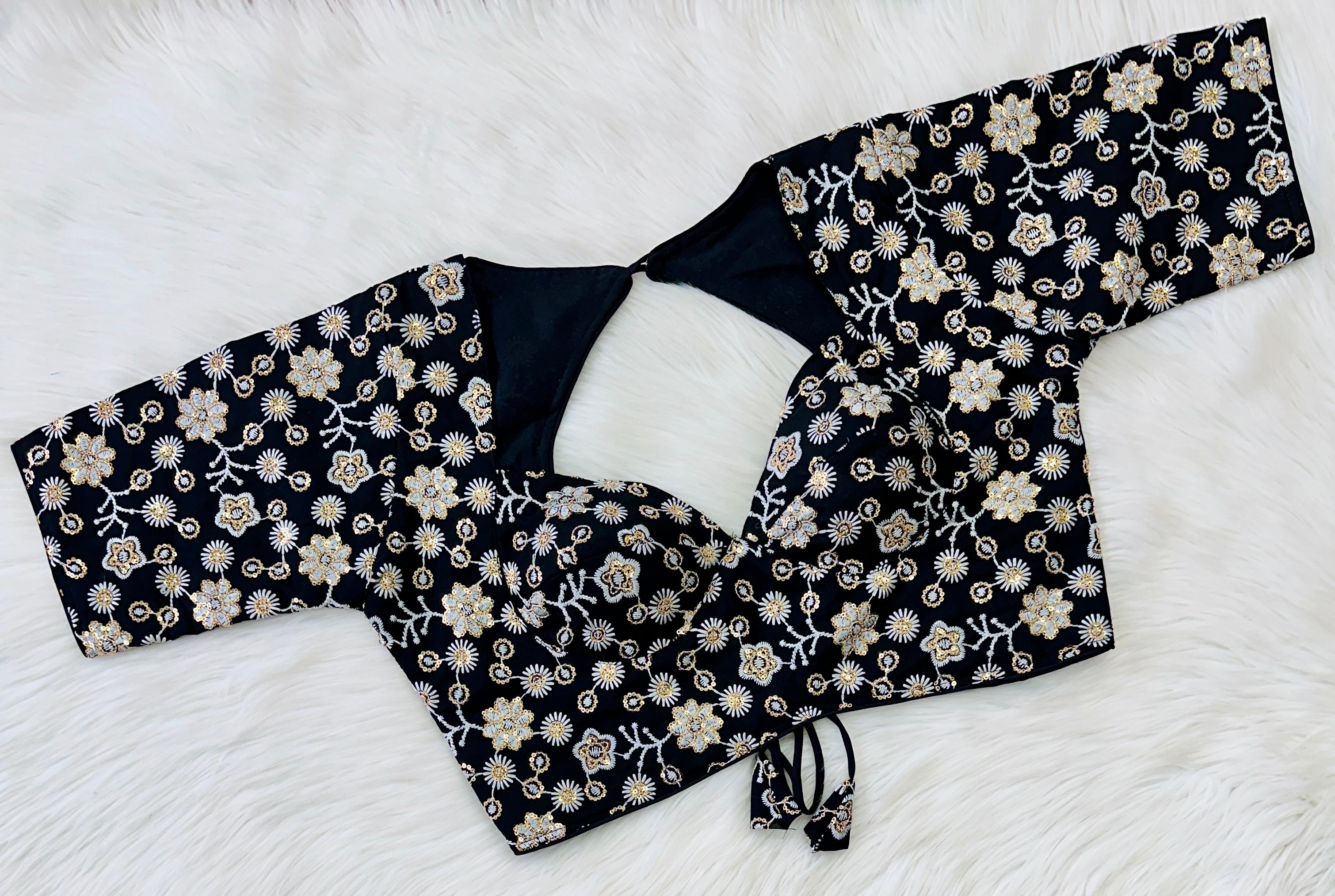 Black Hand-Embroidered Maharaja Georgette Blouse with Sequins ClothsVilla Main image