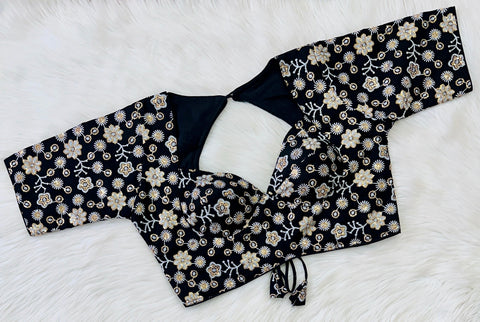Black Hand-Embroidered Maharaja Georgette Blouse with Sequins ClothsVilla Main image