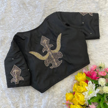 Load image into Gallery viewer, Black Handcrafted Muskan Silk Blouse with Designer Collar and Handwork ClothsVilla