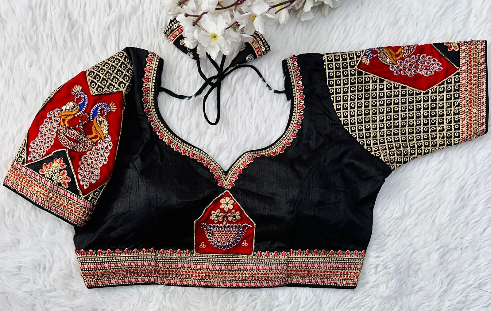 Black Handcrafted Sequined Blouse in Dilkush Silk ClothsVilla Main image