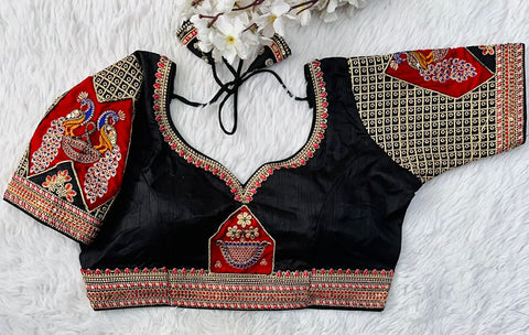 Black Handcrafted Sequined Blouse in Dilkush Silk ClothsVilla Main image