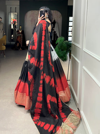 Black Handcrafted Shibori Print Lehenga Choli with Zari Border ClothsVilla