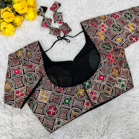Black Heavy Cording Work Pure Georgette Blouse with Multicolor Embellishments ClothsVilla Main image