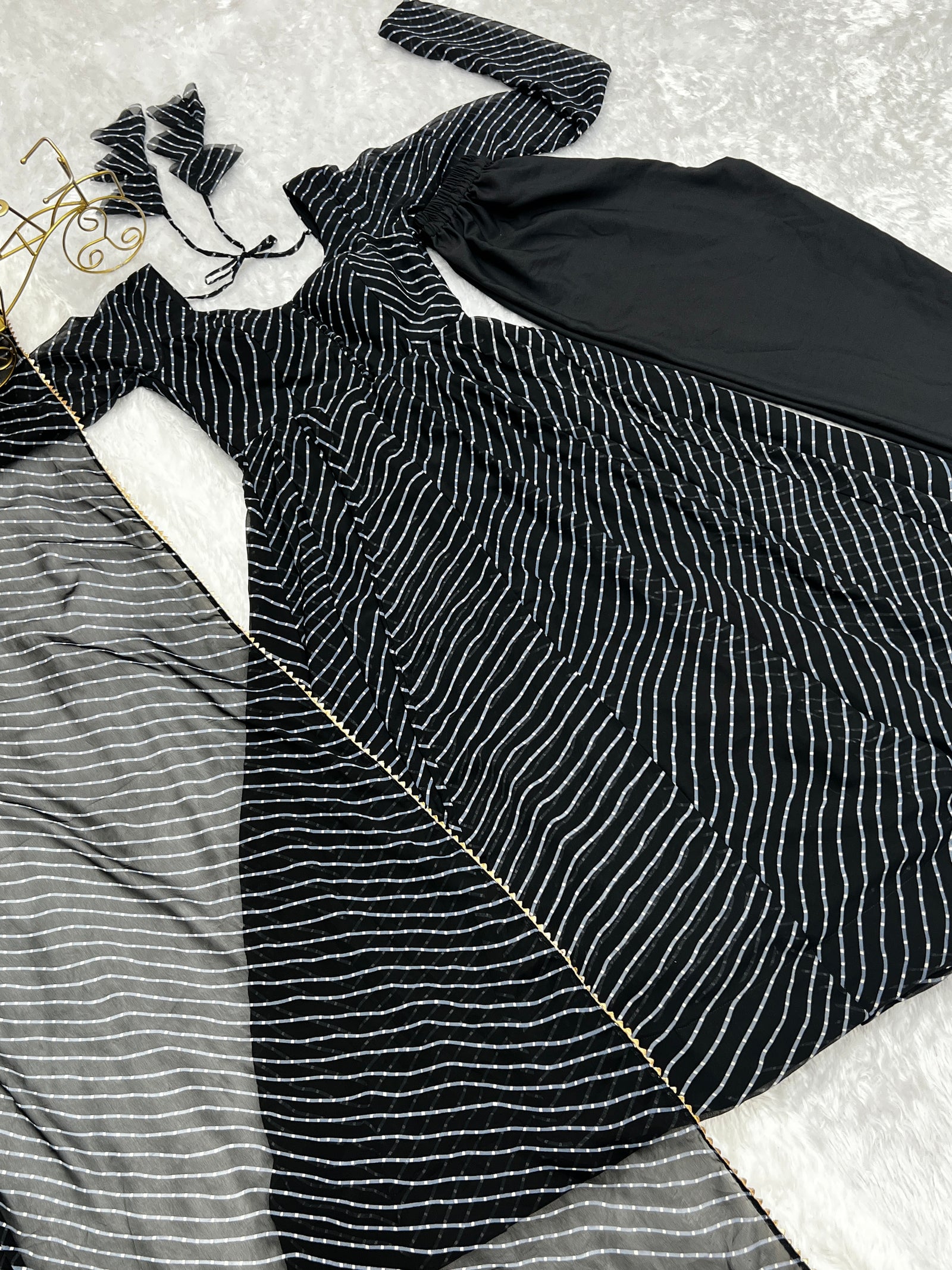 Black High-End Pure Fox Georgette Laheriya Print Anarkali Set with Dupatta – Perfect for Summer Weddings