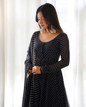 Load image into Gallery viewer, Black High-End Pure Fox Georgette Laheriya Print Anarkali Set with Dupatta – Perfect for Summer Weddings