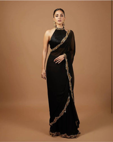 Black Hot Georgette Saree – Bold & Elegant ClothsVilla