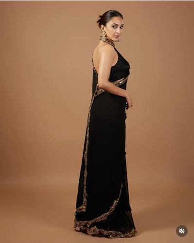 Black Hot Georgette Saree – Bold & Elegant ClothsVilla