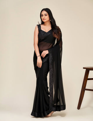 Black Hot Georgette Saree with Stunning Sequin Work ClothsVilla