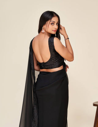 Black Hot Georgette Saree with Stunning Sequin Work ClothsVilla