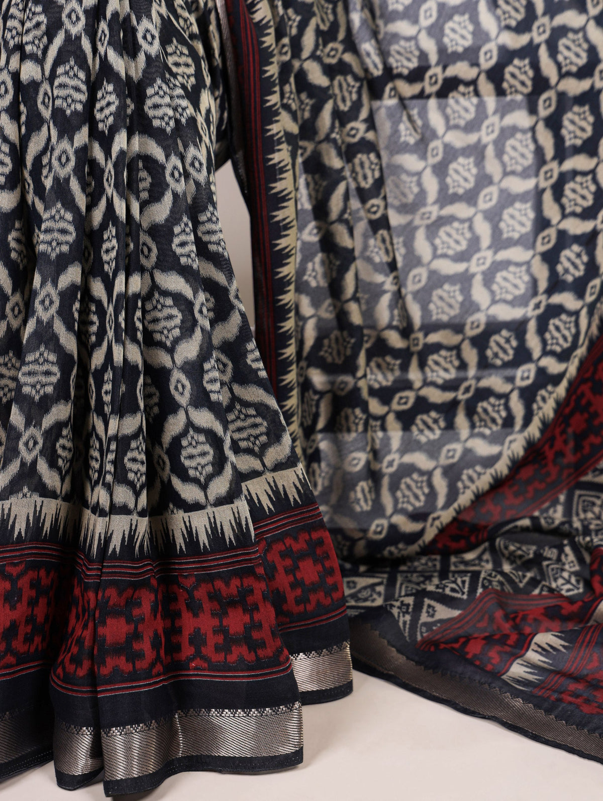 Black Ikkat Print Chanderi Saree ClothsVilla