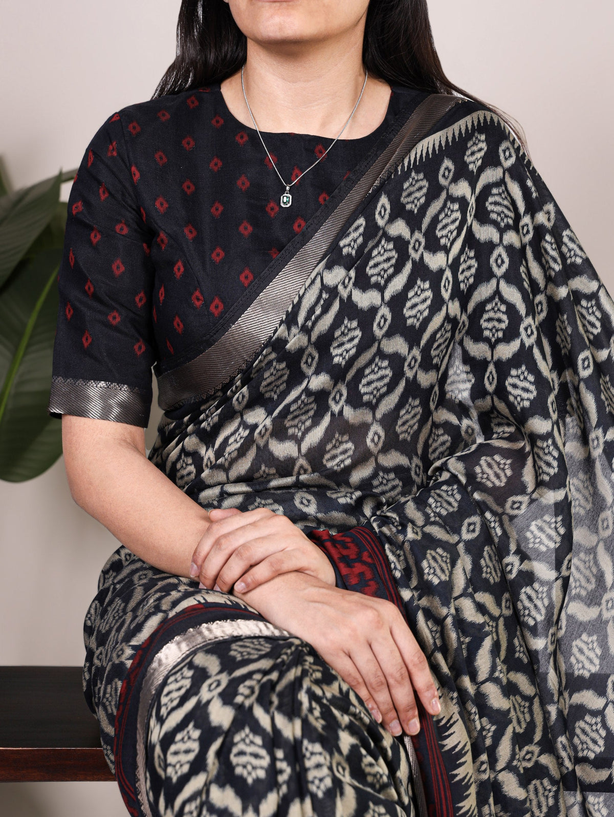 Black Ikkat Print Chanderi Saree ClothsVilla