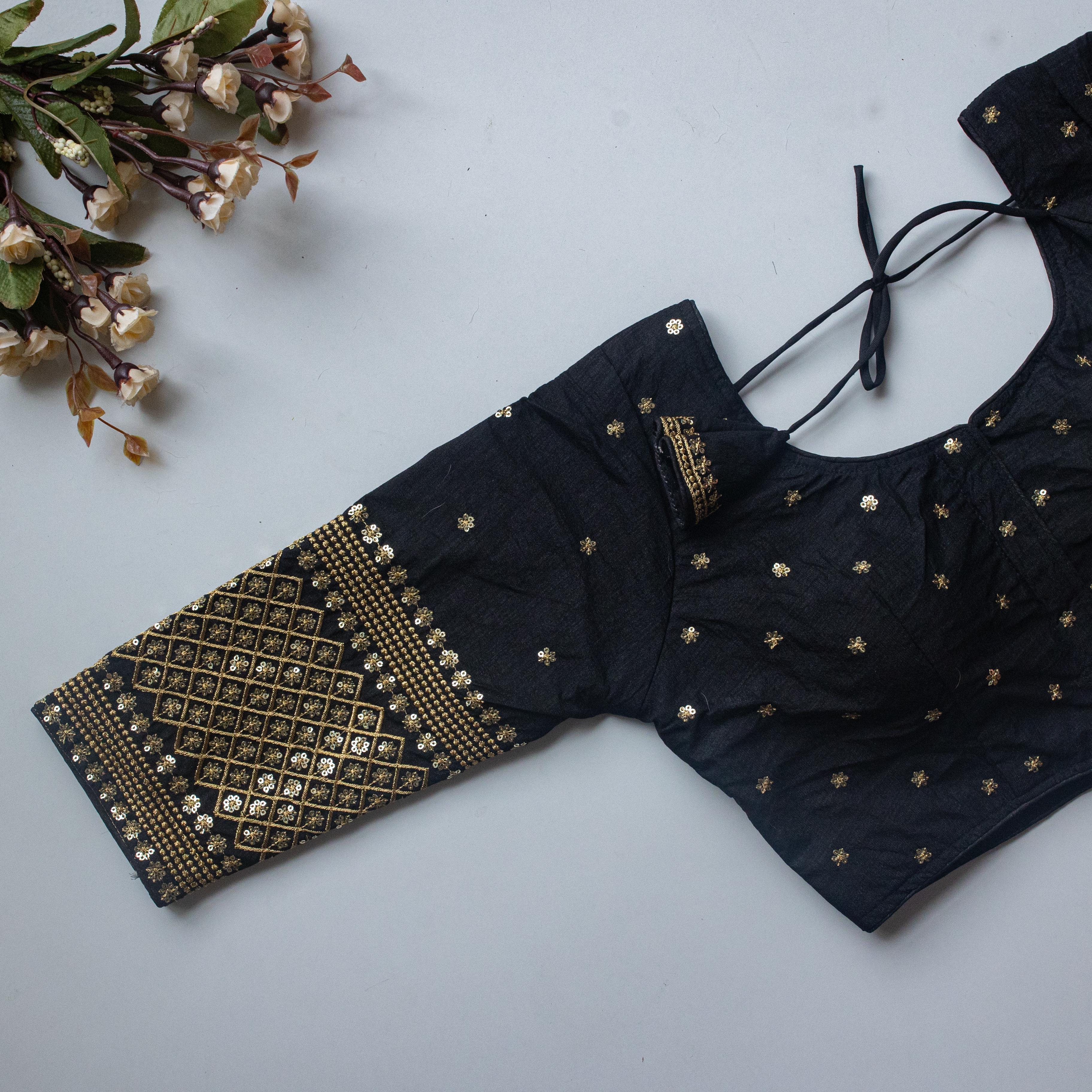 Black Kashish Silk Blouse with Beautiful Embroidery and Sequined Touch ClothsVilla Main image
