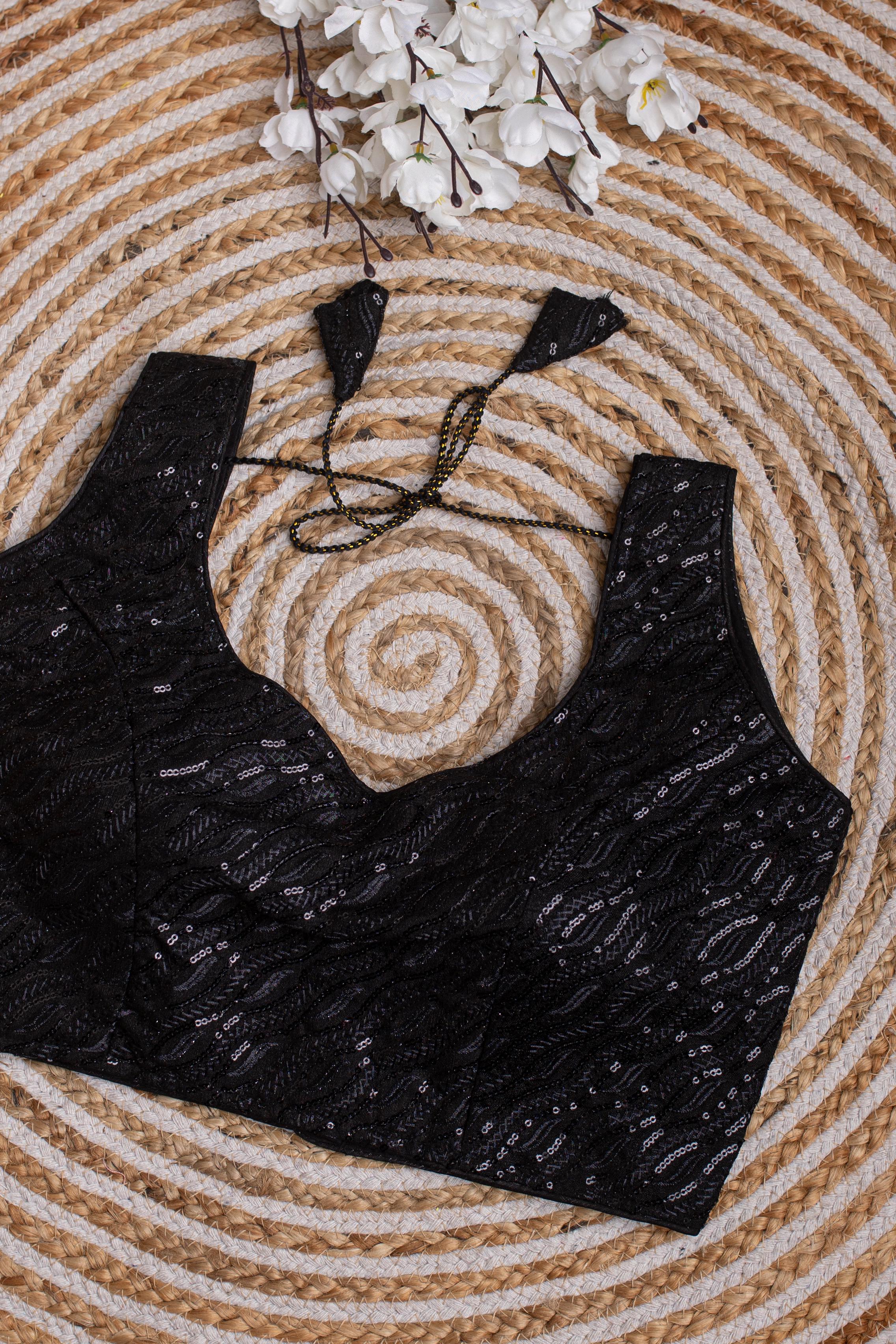 Black Kashish Silk Blouse with Tone-to-Tone Sequin Work ClothsVilla Main image
