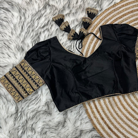 Black Kilmora Silk Blouse with Handcrafted Embroidery and Sequence Accents ClothsVilla Main image
