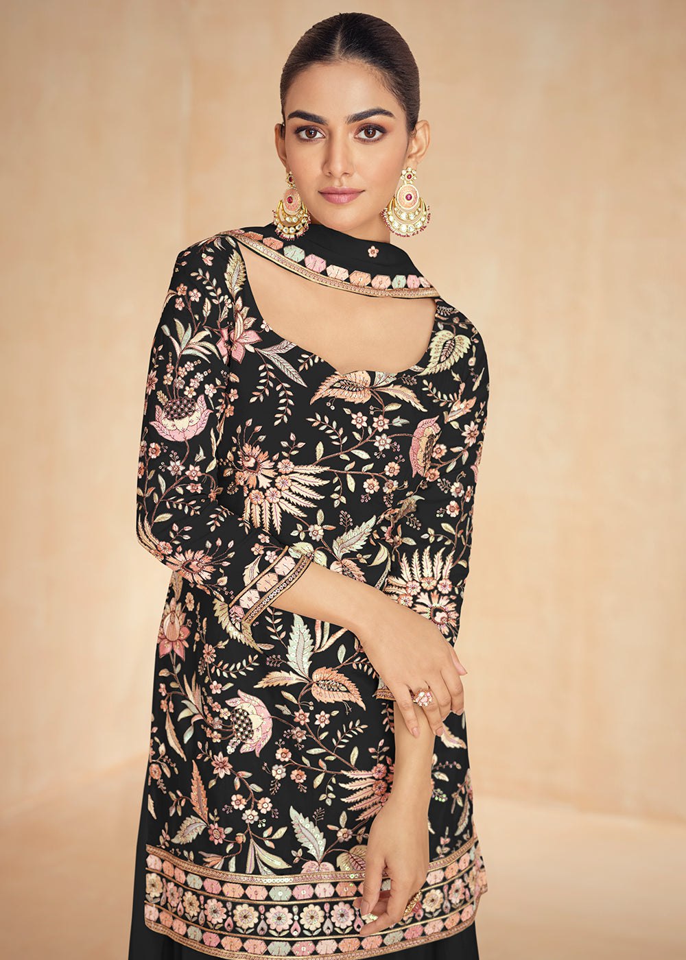 Black Kurta Palazzo Set with Dupatta Secondary image