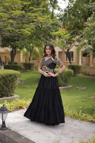 Black Kutchi Gamthi Embroidered Gown ClothsVilla