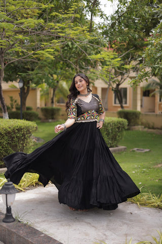 Black Kutchi Gamthi Embroidered Gown ClothsVilla