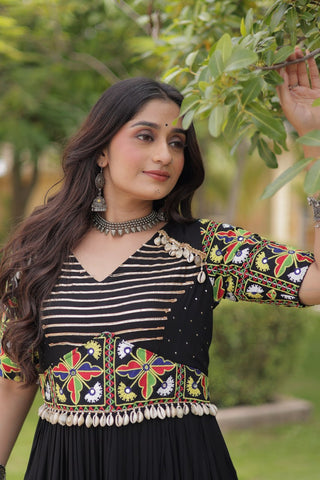 Black Kutchi Gamthi Embroidered Gown ClothsVilla